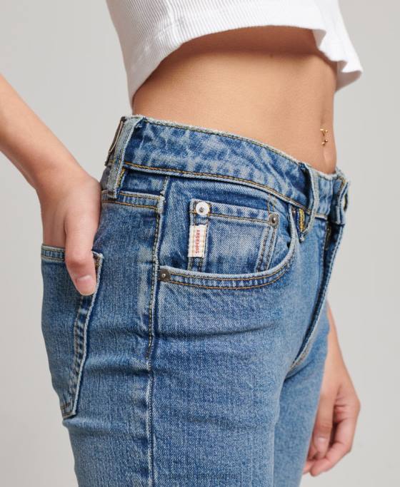 Superdry blugi slim flare din bumbac organic cu talie medie îmbrăcăminte albastru inchis femei JX0Z3872