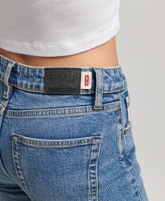 Superdry blugi slim flare din bumbac organic cu talie medie îmbrăcăminte albastru inchis femei JX0Z3872