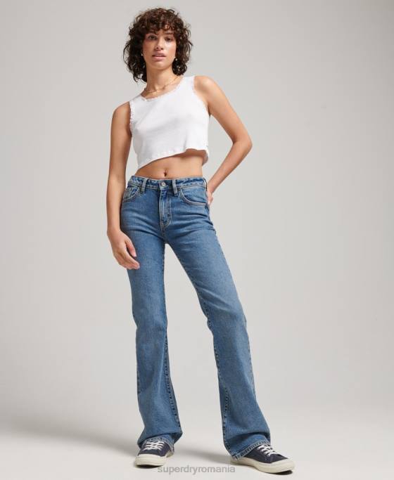 Superdry blugi slim flare din bumbac organic cu talie medie îmbrăcăminte albastru inchis femei JX0Z3872