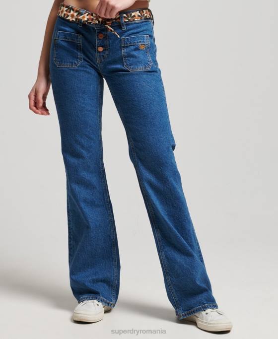 Superdry blugi slim flare vintage din bumbac organic îmbrăcăminte albastru inchis femei JX0Z3893