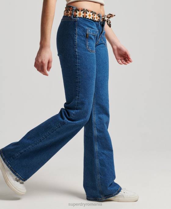 Superdry blugi slim flare vintage din bumbac organic îmbrăcăminte albastru inchis femei JX0Z3893