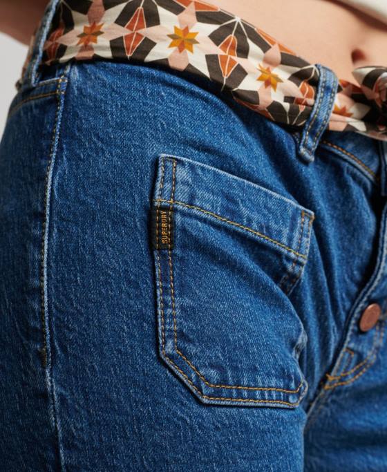Superdry blugi slim flare vintage din bumbac organic îmbrăcăminte albastru inchis femei JX0Z3893