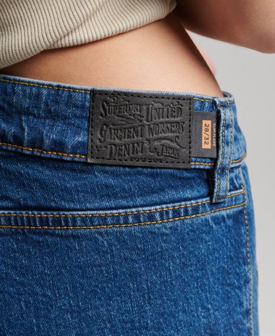 Superdry blugi slim flare vintage din bumbac organic îmbrăcăminte albastru inchis femei JX0Z3893