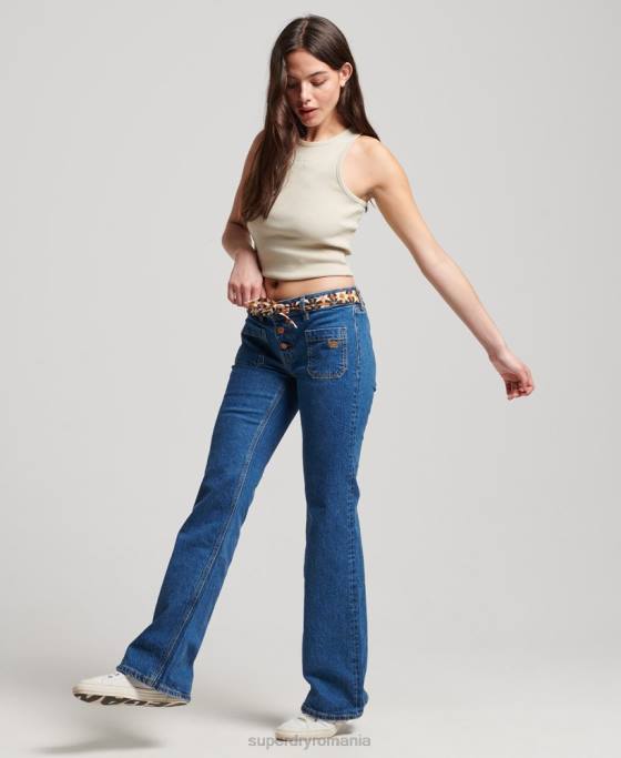 Superdry blugi slim flare vintage din bumbac organic îmbrăcăminte albastru inchis femei JX0Z3893