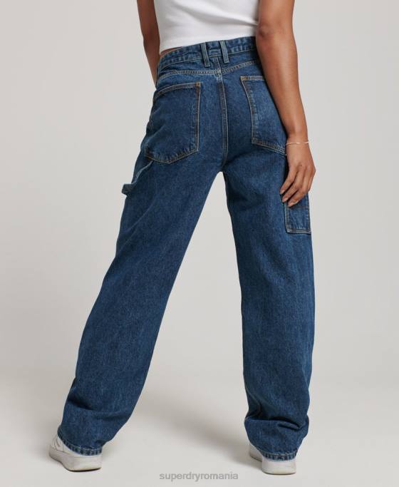 Superdry blugi vintage carpenter din bumbac organic îmbrăcăminte albastru inchis femei JX0Z3868