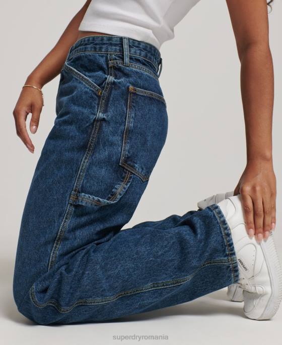 Superdry blugi vintage carpenter din bumbac organic îmbrăcăminte albastru inchis femei JX0Z3868