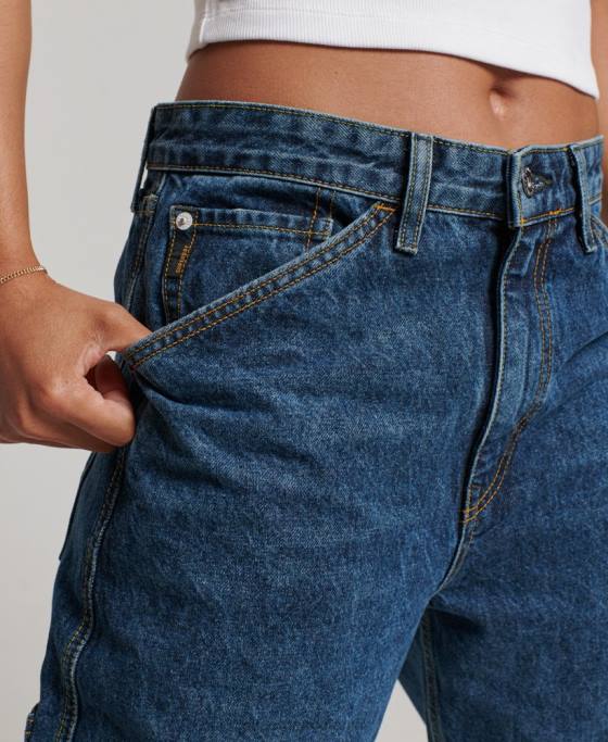 Superdry blugi vintage carpenter din bumbac organic îmbrăcăminte albastru inchis femei JX0Z3868