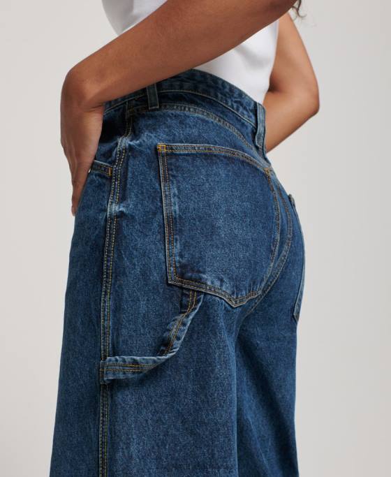 Superdry blugi vintage carpenter din bumbac organic îmbrăcăminte albastru inchis femei JX0Z3868