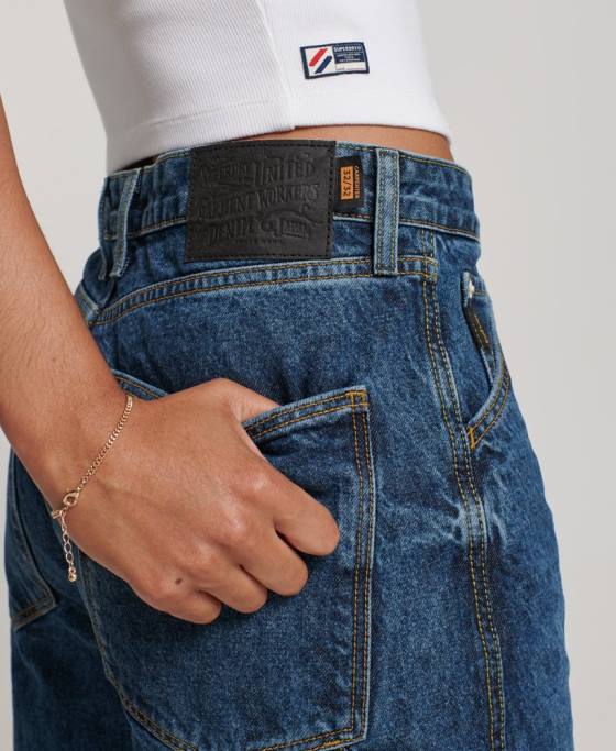 Superdry blugi vintage carpenter din bumbac organic îmbrăcăminte albastru inchis femei JX0Z3868