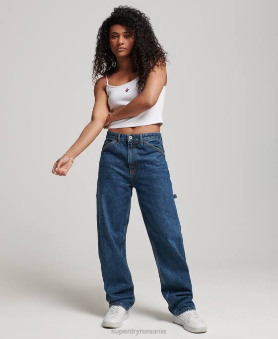 Superdry blugi vintage carpenter din bumbac organic îmbrăcăminte albastru inchis femei JX0Z3868