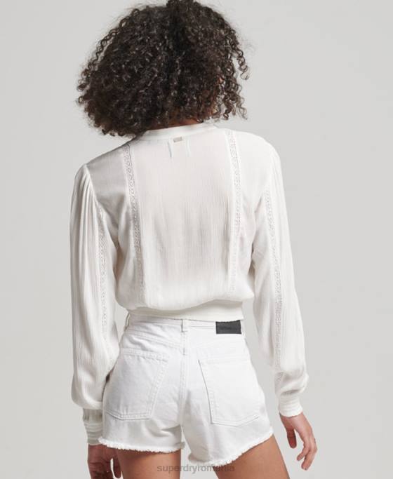 Superdry bluză cu mânecă lungă cu garnitură din dantelă îmbrăcăminte cremă femei JX0Z2270
