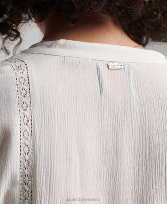Superdry bluză cu mânecă lungă cu garnitură din dantelă îmbrăcăminte cremă femei JX0Z2270