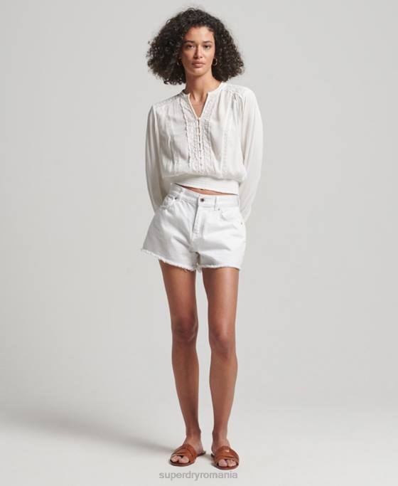 Superdry bluză cu mânecă lungă cu garnitură din dantelă îmbrăcăminte cremă femei JX0Z2270