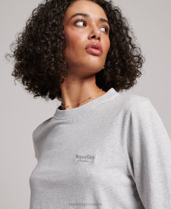 Superdry bluză cu mânecă lungă cu logo vintage din bumbac organic îmbrăcăminte gri deschis femei JX0Z2971