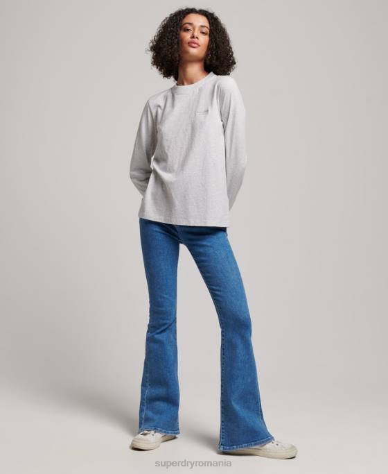 Superdry bluză cu mânecă lungă cu logo vintage din bumbac organic îmbrăcăminte gri deschis femei JX0Z2971