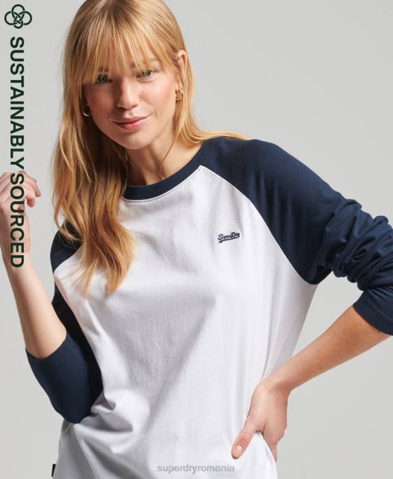 Superdry bluză vintage de baseball cu mânecă lungă din bumbac organic îmbrăcăminte alb femei JX0Z6628