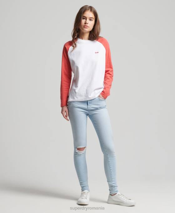 Superdry bluză vintage de baseball cu mânecă lungă din bumbac organic îmbrăcăminte coral femei JX0Z6658