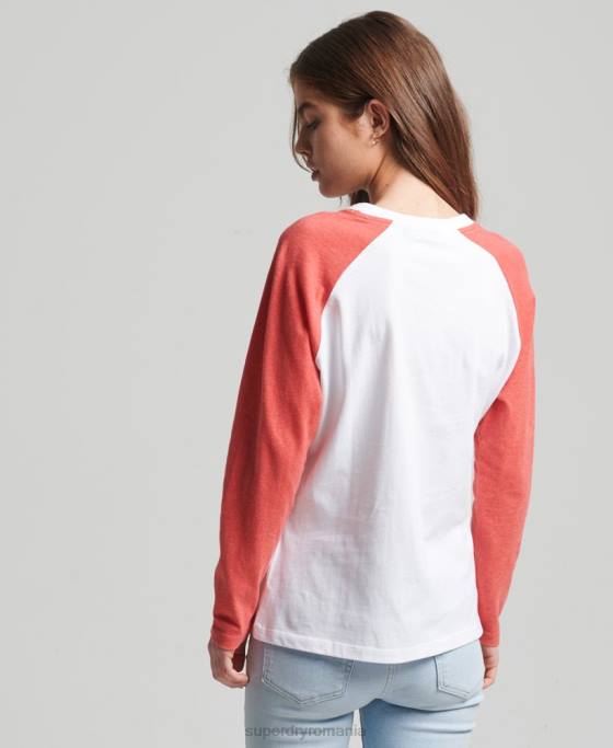 Superdry bluză vintage de baseball cu mânecă lungă din bumbac organic îmbrăcăminte coral femei JX0Z6658