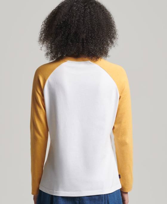 Superdry bluză vintage de baseball cu mânecă lungă din bumbac organic îmbrăcăminte galben femei JX0Z6654