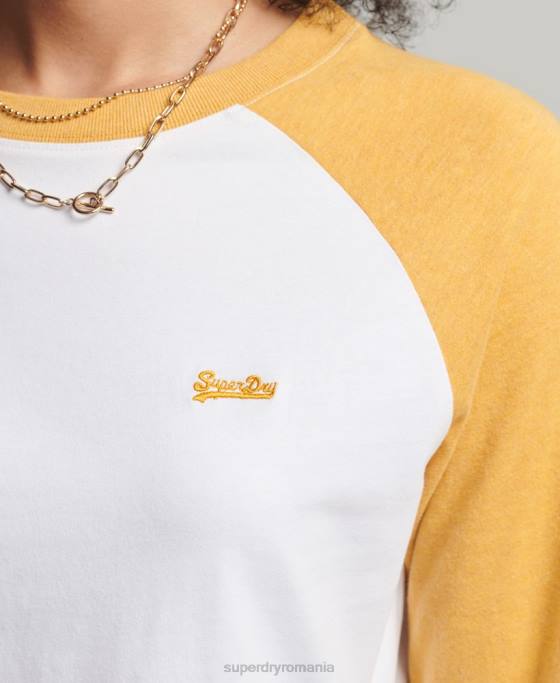 Superdry bluză vintage de baseball cu mânecă lungă din bumbac organic îmbrăcăminte galben femei JX0Z6654