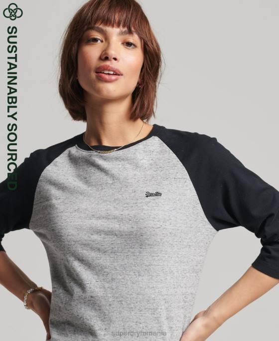 Superdry bluză vintage de baseball cu mânecă lungă din bumbac organic îmbrăcăminte gri inchis femei JX0Z6643