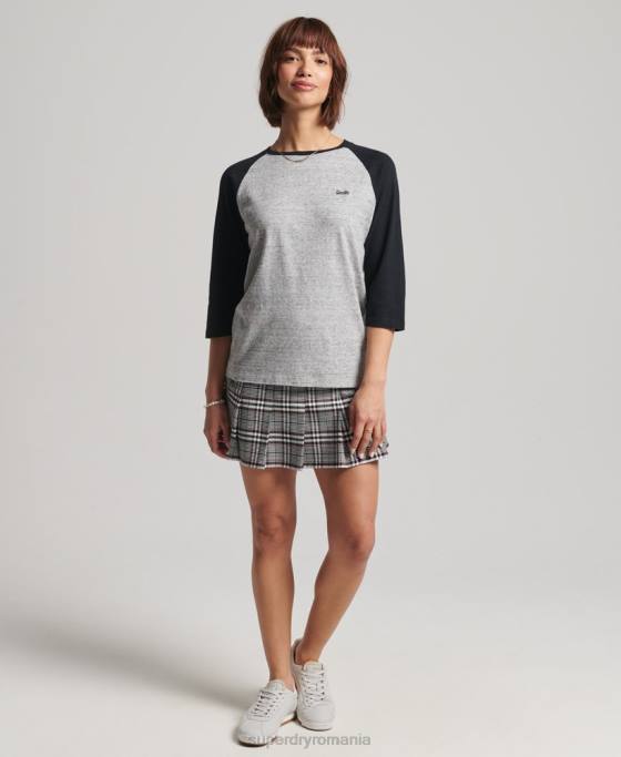 Superdry bluză vintage de baseball cu mânecă lungă din bumbac organic îmbrăcăminte gri inchis femei JX0Z6643