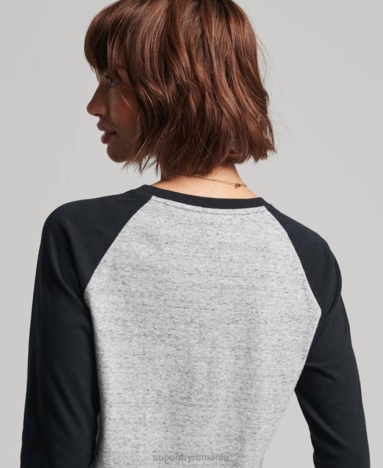 Superdry bluză vintage de baseball cu mânecă lungă din bumbac organic îmbrăcăminte gri inchis femei JX0Z6643