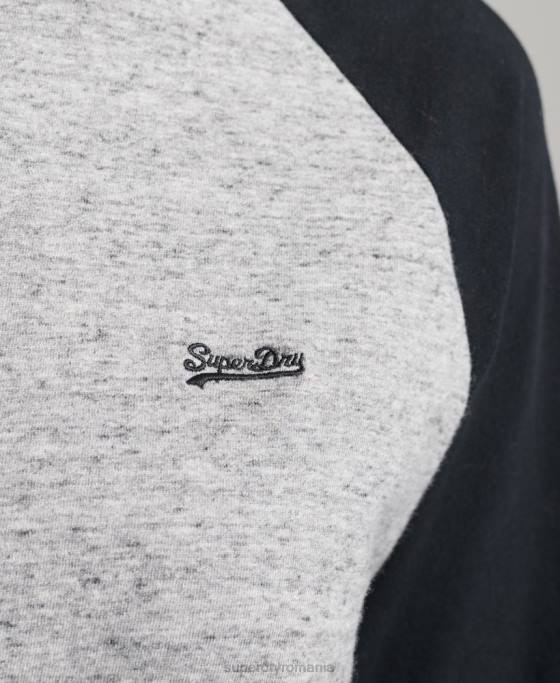 Superdry bluză vintage de baseball cu mânecă lungă din bumbac organic îmbrăcăminte gri inchis femei JX0Z6643