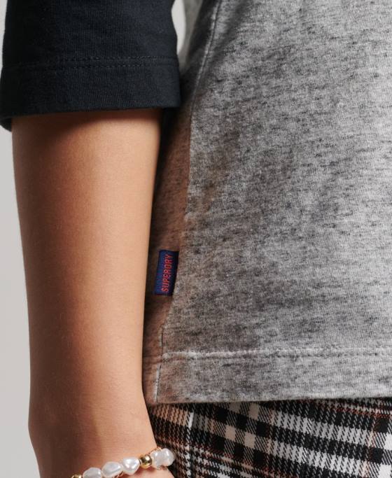 Superdry bluză vintage de baseball cu mânecă lungă din bumbac organic îmbrăcăminte gri inchis femei JX0Z6643