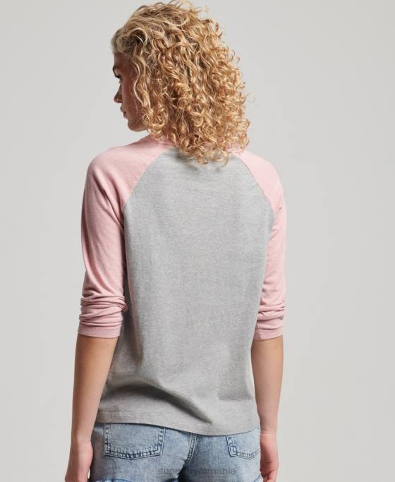 Superdry bluză vintage de baseball cu mânecă lungă din bumbac organic îmbrăcăminte roz femei JX0Z2926