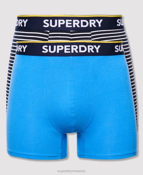 Superdry boxer clasic din bumbac organic pachet dublu îmbrăcăminte albastru bărbați JX0Z1850