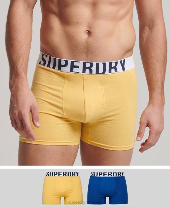 Superdry boxer din bumbac organic dublu logo pachet dublu îmbrăcăminte albastru bărbați JX0Z1835