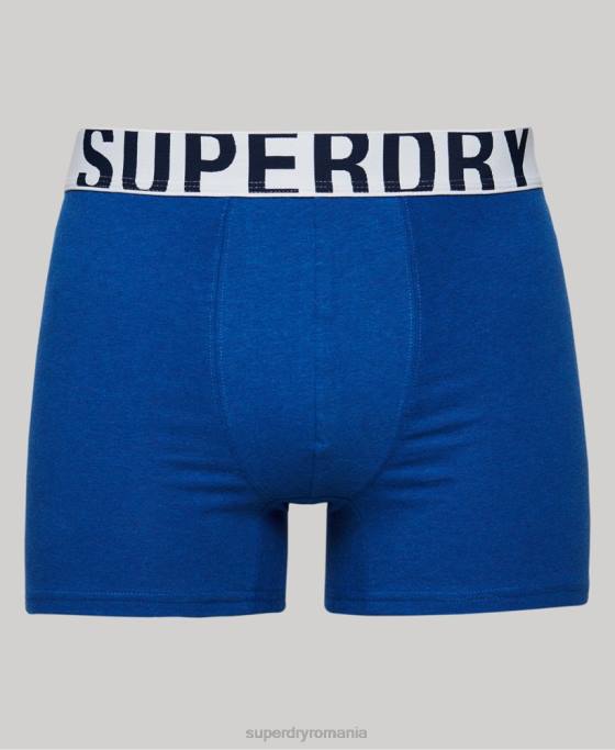 Superdry boxer din bumbac organic dublu logo pachet dublu îmbrăcăminte albastru bărbați JX0Z1835