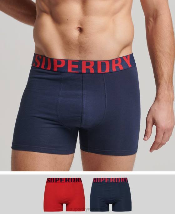 Superdry boxer din bumbac organic dublu logo pachet dublu îmbrăcăminte marina bărbați JX0Z1794