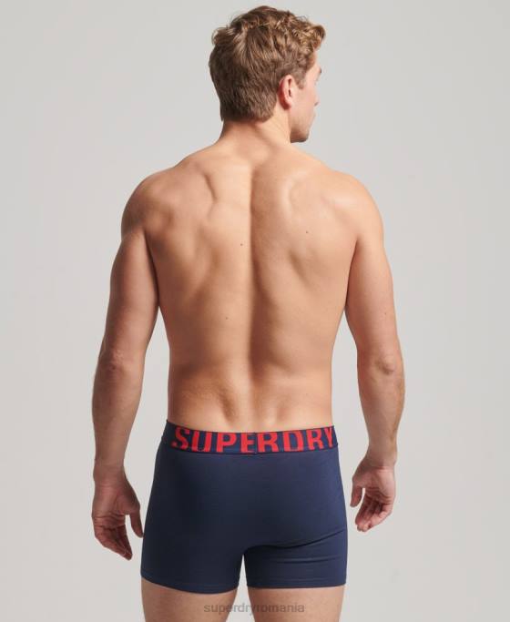 Superdry boxer din bumbac organic dublu logo pachet dublu îmbrăcăminte marina bărbați JX0Z1794