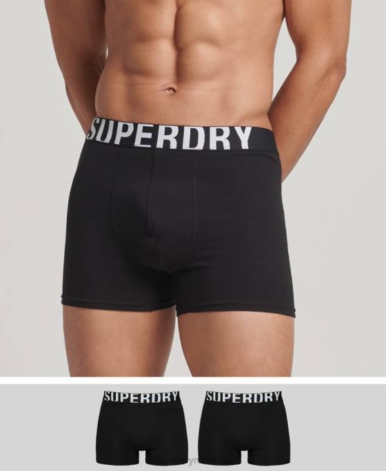 Superdry boxer din bumbac organic dublu logo pachet dublu îmbrăcăminte negru bărbați JX0Z1758
