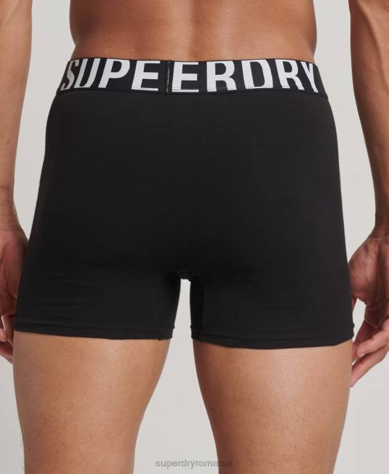 Superdry boxer din bumbac organic dublu logo pachet dublu îmbrăcăminte negru bărbați JX0Z1758