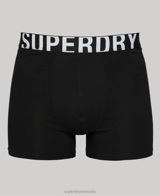 Superdry boxer din bumbac organic dublu logo pachet dublu îmbrăcăminte negru bărbați JX0Z1758