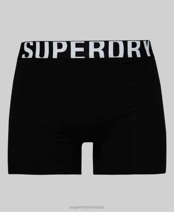 Superdry boxer din bumbac organic dublu logo pachet dublu îmbrăcăminte negru bărbați JX0Z1770