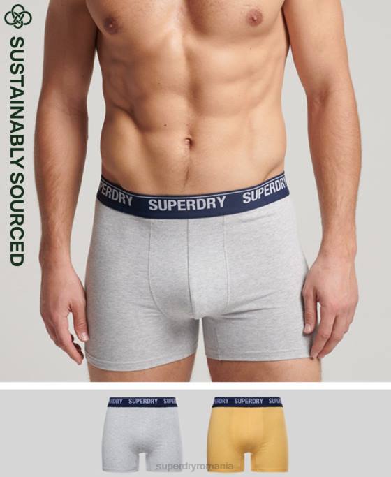 Superdry boxer din bumbac organic pachet dublu îmbrăcăminte galben bărbați JX0Z1749