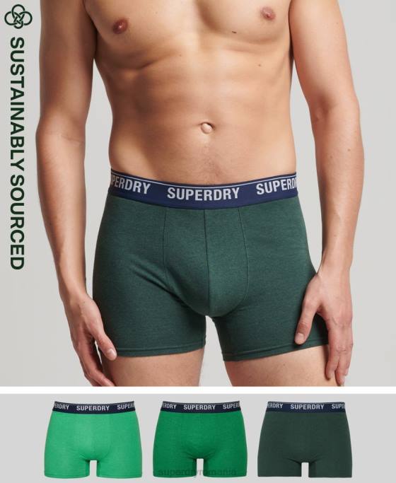 Superdry boxer din bumbac organic pachet triplu multiplu îmbrăcăminte verde bărbați JX0Z1628