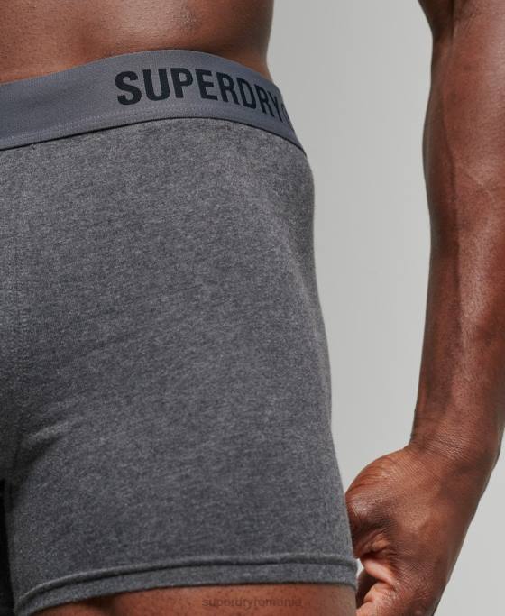 Superdry boxer offset din bumbac organic pachet dublu îmbrăcăminte negru bărbați JX0Z1824