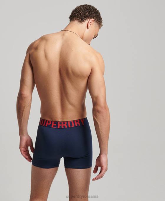 Superdry boxeri din bumbac organic cu logo dublu pachet dublu îmbrăcăminte marina bărbați JX0Z1621