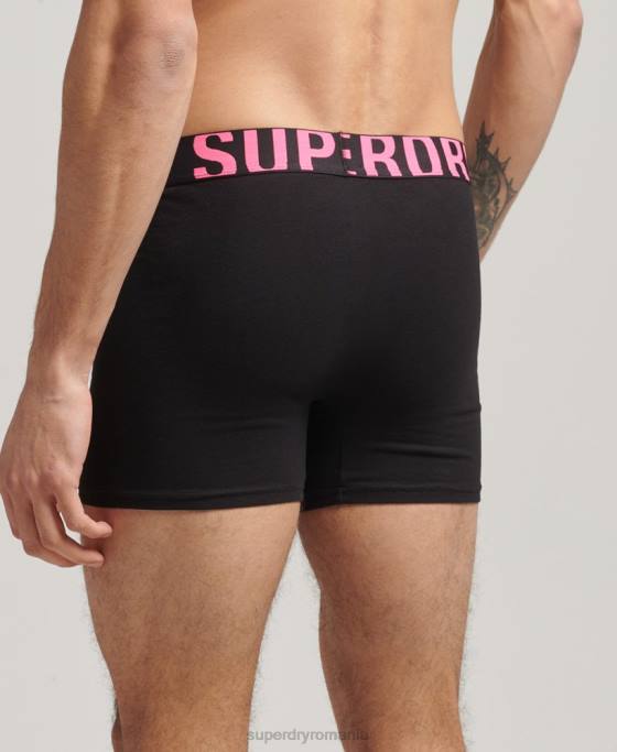 Superdry boxeri din bumbac organic cu logo dublu pachet dublu îmbrăcăminte negru bărbați JX0Z1761