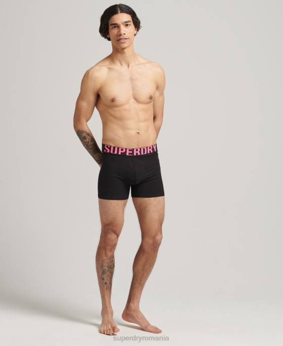 Superdry boxeri din bumbac organic cu logo dublu pachet dublu îmbrăcăminte negru bărbați JX0Z1761