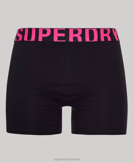 Superdry boxeri din bumbac organic cu logo dublu pachet dublu îmbrăcăminte negru bărbați JX0Z1761