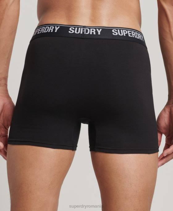 Superdry boxeri din bumbac organic pachet triplu îmbrăcăminte negru bărbați JX0Z1597