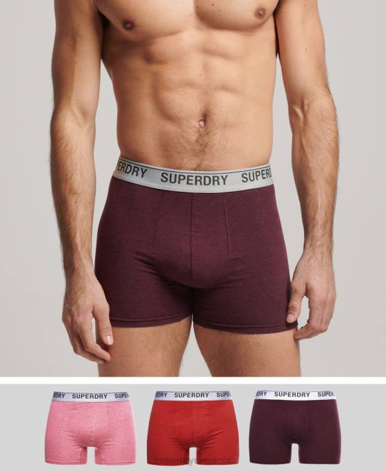 Superdry boxeri din bumbac organic pachet triplu îmbrăcăminte roșu bărbați JX0Z1614