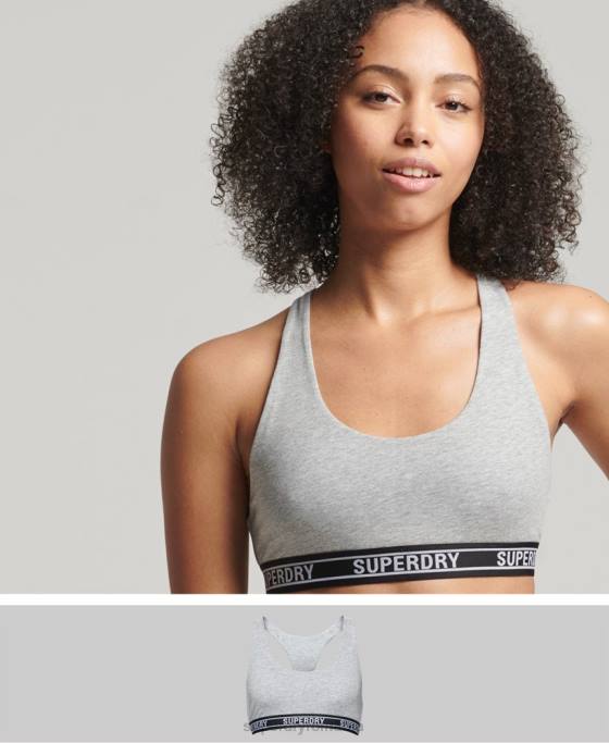 Superdry bralet crop din bumbac organic cu mai multe sigle îmbrăcăminte gri deschis femei JX0Z6559