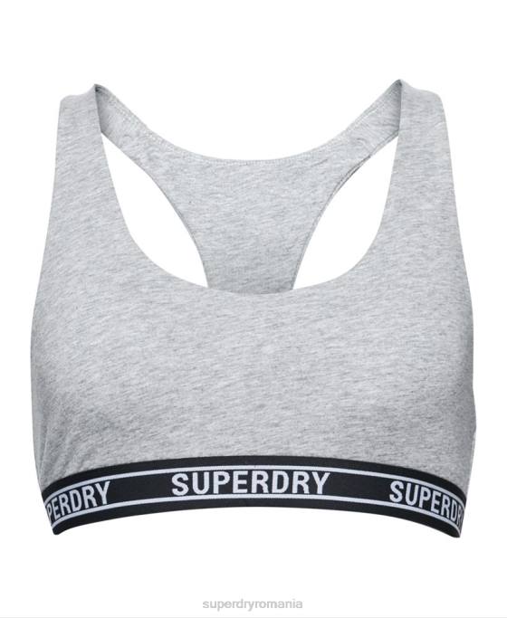 Superdry bralet crop din bumbac organic cu mai multe sigle îmbrăcăminte gri deschis femei JX0Z6559